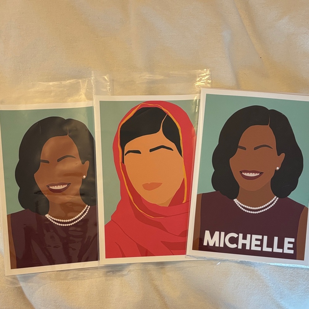Set of 3 Political Icon Art Prints - Michelle & Malala Style
